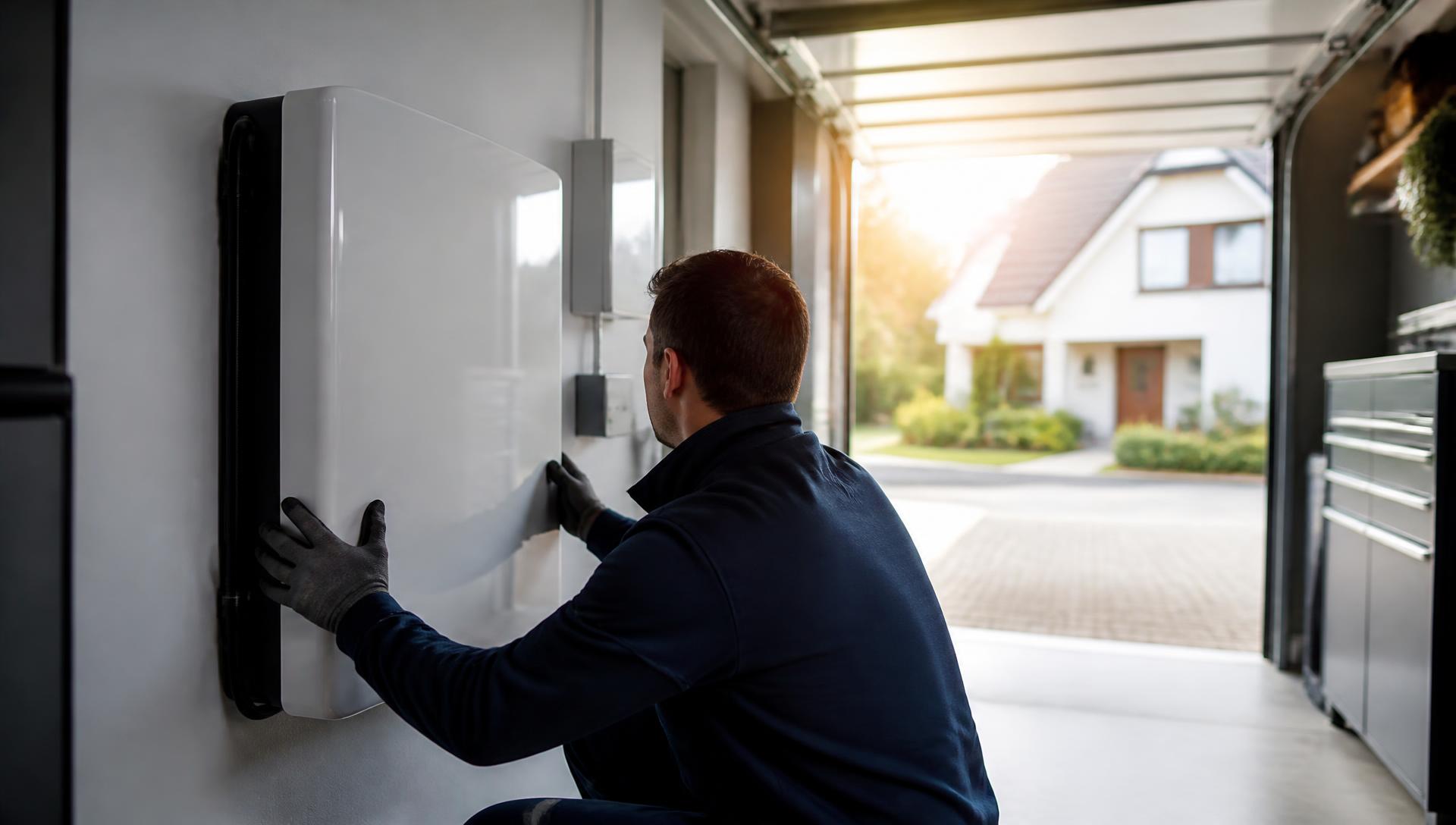 Installateur monteert een thuisbatterij